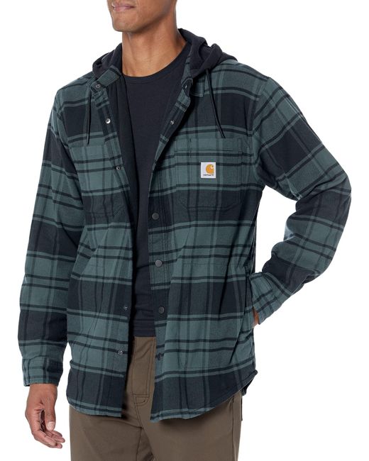 Carhartt Rugged Flex Relaxed Fit Flannel Fleece Lined Hooded Shirt Jac in Blue for Men Lyst