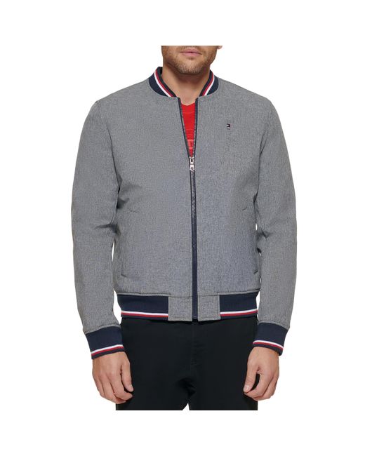 Tommy Hilfiger Lightweight Varsity Rib Knit Bomber Jacket in het Gray voor heren