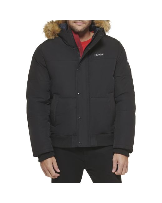 Tommy Hilfiger Arctic Cloth Quilted Snorkel Bomber Jacket in Black for Men  | Lyst