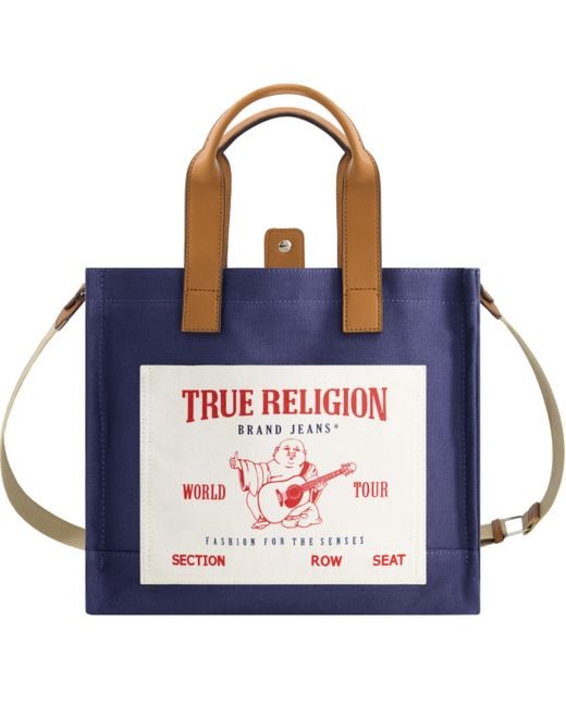 True Religion Blue Tote, Medium Travel Shoulder Bag With Adjustable Strap, Navy