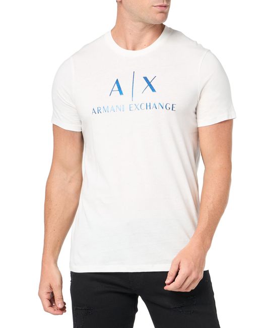 Emporio Armani White A | X Armani Exchange Slim Fit Cotton Jersey Gradient Colored Classic Ax Logo Tee for men