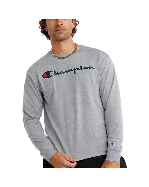 Champion T, Classic Jersey Long-sleeve Tee Shirt For , Script, Oxford Gray-y06794, Large for men