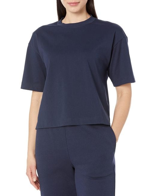 T-Shirt a iche Corte Squadrata e Comoda con Spalle scivolate in Cotone Biologico di Amazon Essentials in Blue