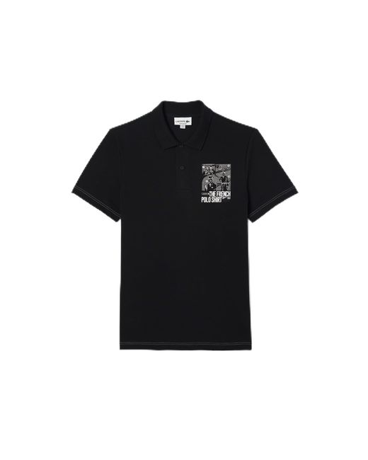 Lacoste Black Short Sleeve Regular Fit Polo W/graphic On The Back for men