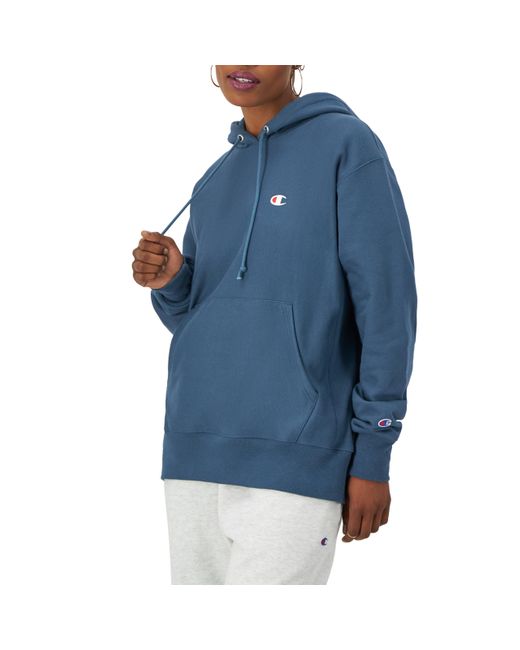 Champion Blue , Reverse Weave Oversized Hoodie, Heavyweight Fleece Sweatshirt For , Metallic Teal Left Chest C, X-small