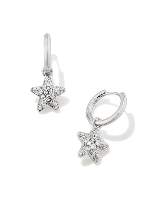 Kendra Scott Metallic Rhodium-plated Jae Star Pave Huggie Earrings In White Crystal