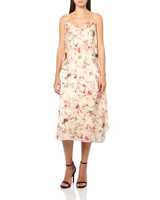 Laundry by Shelli Segal Multicolor Sleeveless Cowl Neck Elegant Satin Ruffle Midi Dress