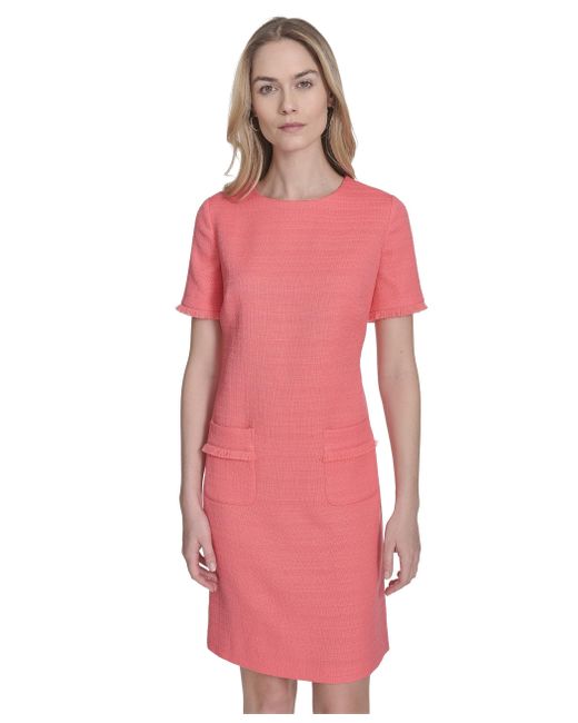 Tommy Hilfiger Women's Pink Hopsack Weave A-line Dress