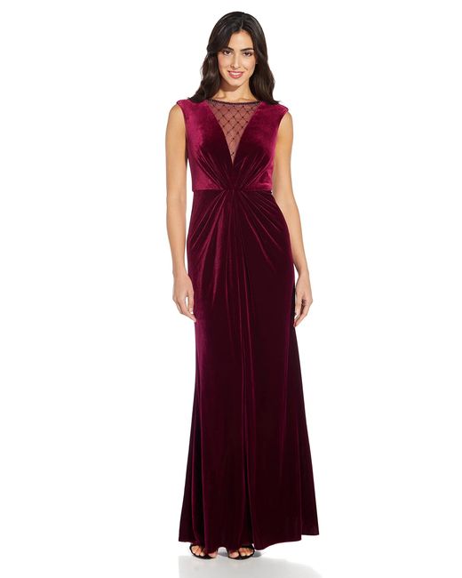 Adrianna Papell Red Beaded Velvet Mermaid Gown