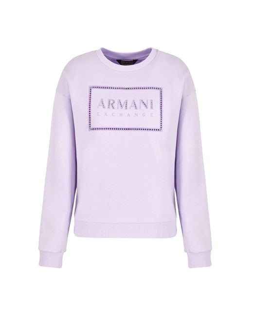 Armani Exchange Purple Crew-neck Sweatshirt With Logo Print In Asv Organic Cotton