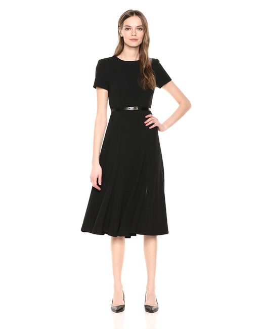 Calvin Klein Black Short Sleeve Belted Midi Dress