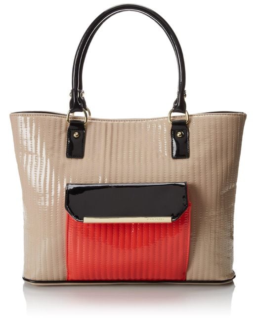 Anne Klein Red Change The Channe Tote Shoulder Bag,beige /black Multi,one Size