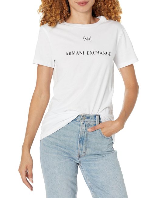 Emporio Armani White A | X Armani Exchange Cotton Jersey Regular Fit Crew Neck Logo Tee