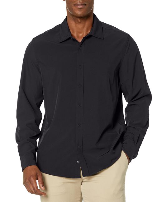 Kenneth Cole Black Stretch Solid Button-down Long Sleeve Shirt for men