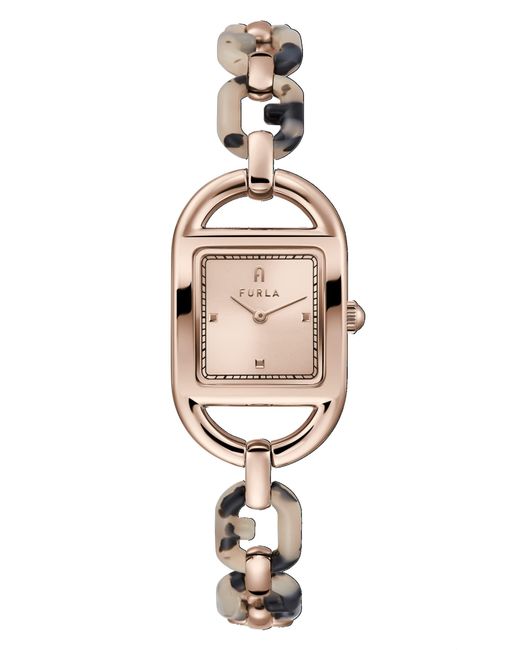 Furla Multicolor Stainless Steel Rose Gold Tone & Black & Pink Acetate Bracelet Watch