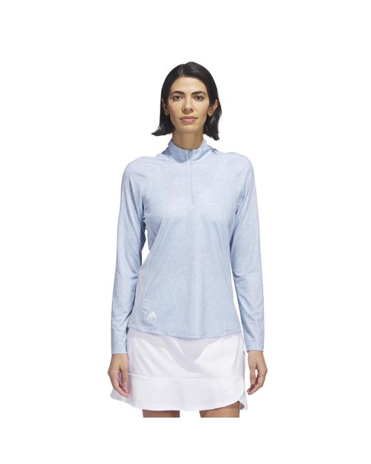 Adidas Blue Essentials Long Sleeve Printed Mock Polo Shirt