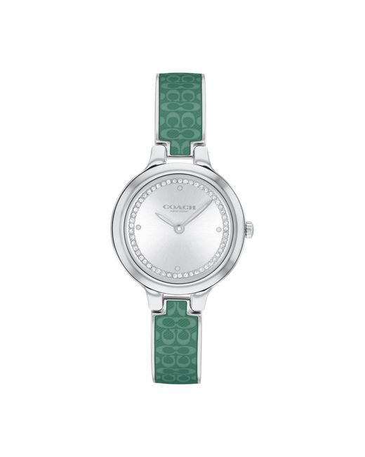 COACH Green 2h Quartz Bangle Watch With Enamel Signature "c" And Crystals - Water Resistant 3 Atm/30 Meters -gift For Her - Premium Fashion