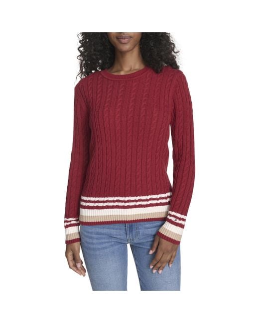 Tommy Hilfiger Women's Red Sportswear Cotton Crewneck Cable Sweater