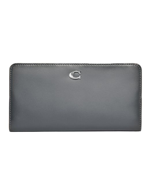 COACH Gray Smooth Leather Skinny Wallet Grey Blue One Size
