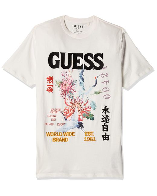 Guess White Short Sleeve Basic Tokyo Collage Tee for men