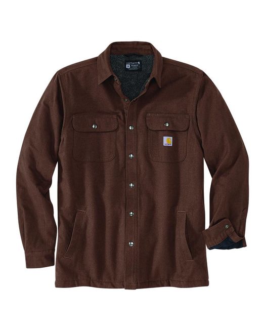 Carhartt Brown Big & Tall Relaxed Fit Flannel Sherpa-lined Shirt Jac for men