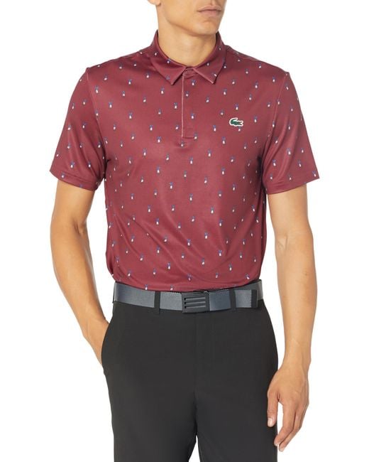 Lacoste Red 's Golf Printed Recycled Polyester Polo Shirt for men
