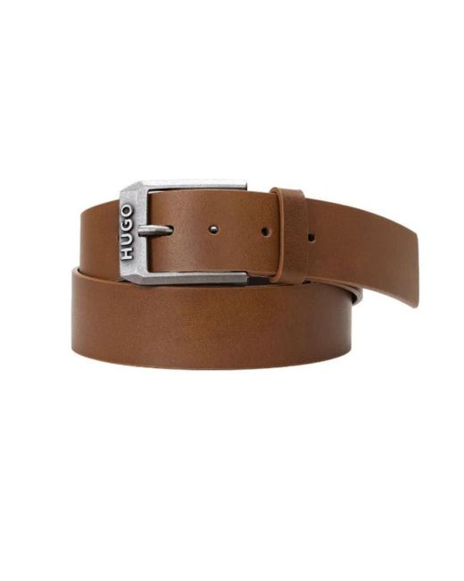 Boss Brown Hugo Logo Buckle Leather Belt for men
