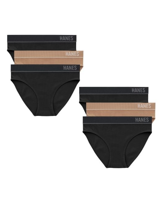 Hanes Black Originals Seamless Stretch Rib Bikini Panties Pack