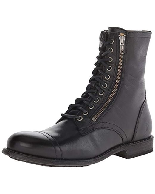 Frye Black Tyler Double Zip Combat Boot for men