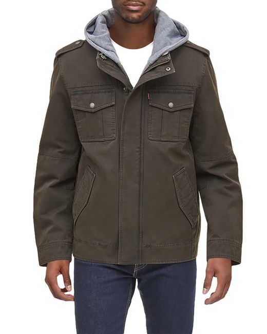 Levi's Black Big & Tall Washed Cotton Hooded Military Jacket for men