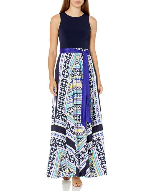 Eliza J Synthetic Scarf Print Combo Maxi Dress in Navy (Blue) - Save 37 ...