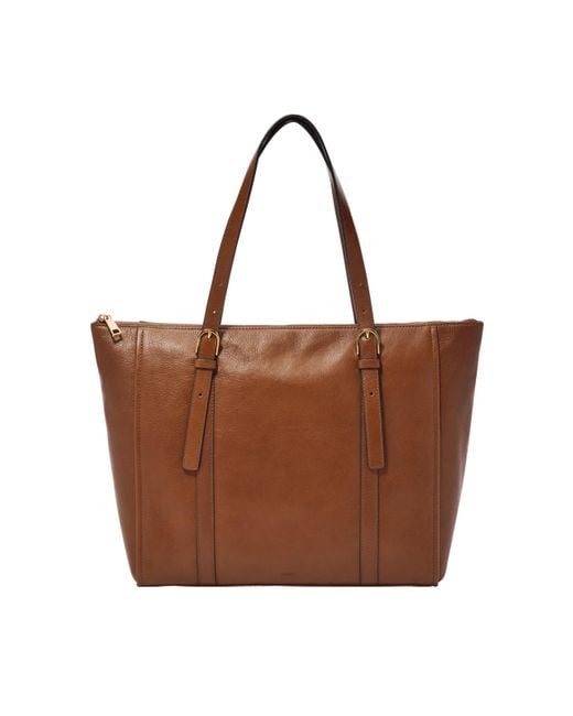 Fossil Brown Carlie Leather Tote Bag Purse Handbag