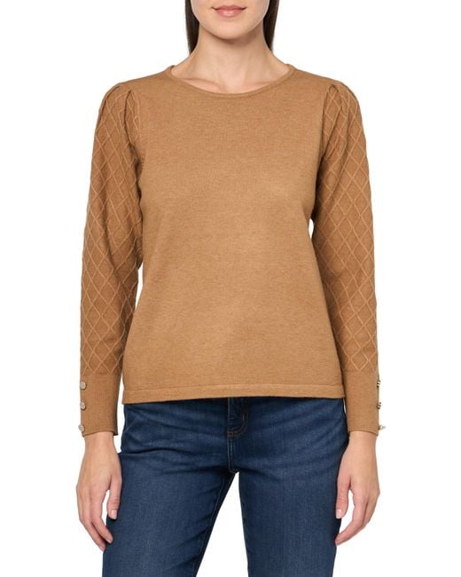Anne Klein Blue Crew Neck With Diamond Stitch Sleeves