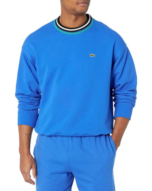 Lacoste Blue Loosefit Colorblock Striped Crew Neck Sweatshirt for men