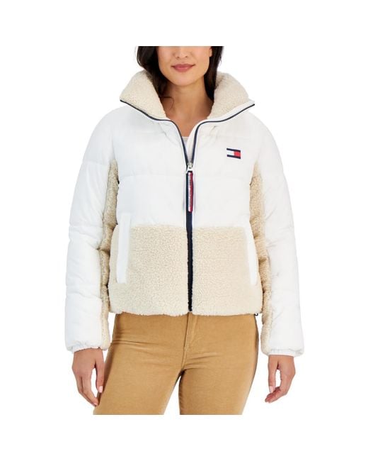 Tommy Hilfiger White Sportswear Nylon Sherpa Puffer Jacket