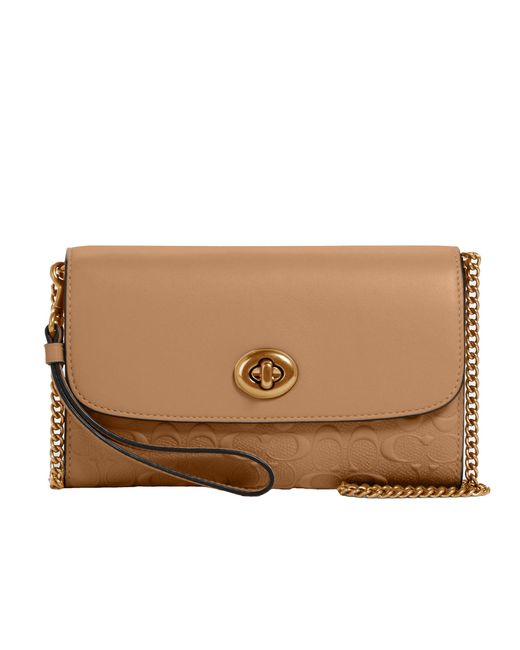 COACH Brown Signature Leather Chain Crossbody