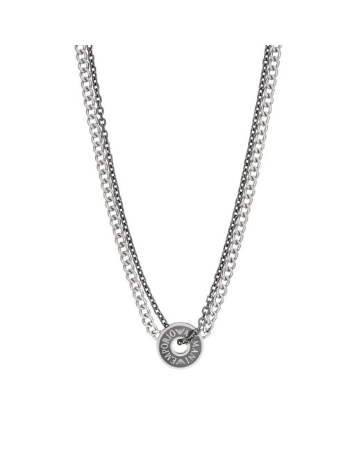Emporio Armani Metallic Silver Stainless Steel And Ip Gun-plating Chain Necklace for men