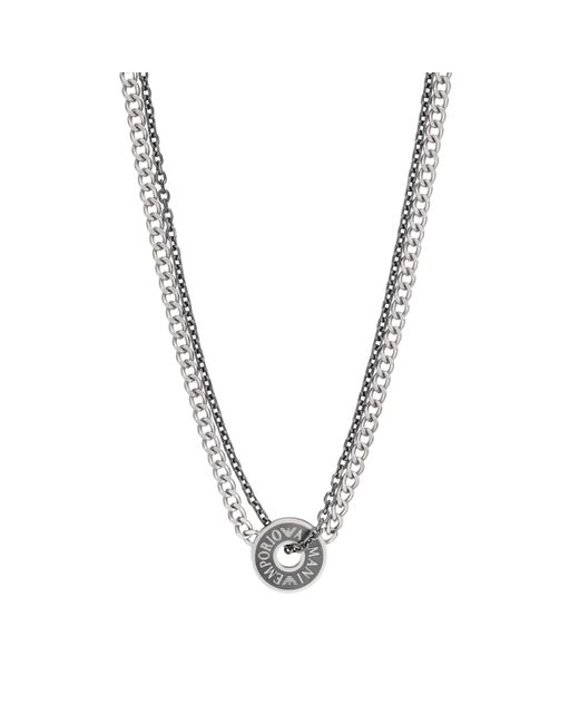 Emporio Armani Metallic Silver Stainless Steel And Ip Gun-plating Chain Necklace for men