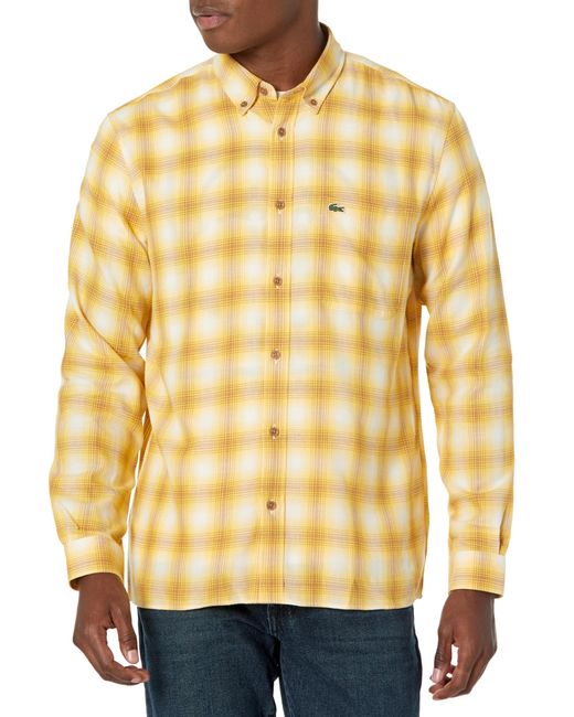 Lacoste Yellow Long Sleeve Regular Fit Twill Plaid Button Down Shirt for men
