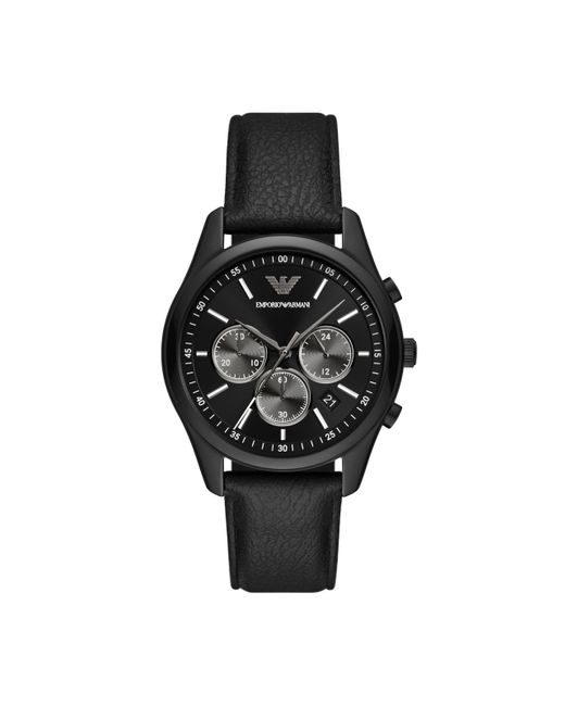 Emporio Armani Chronograph Black Leather Band Watch for men