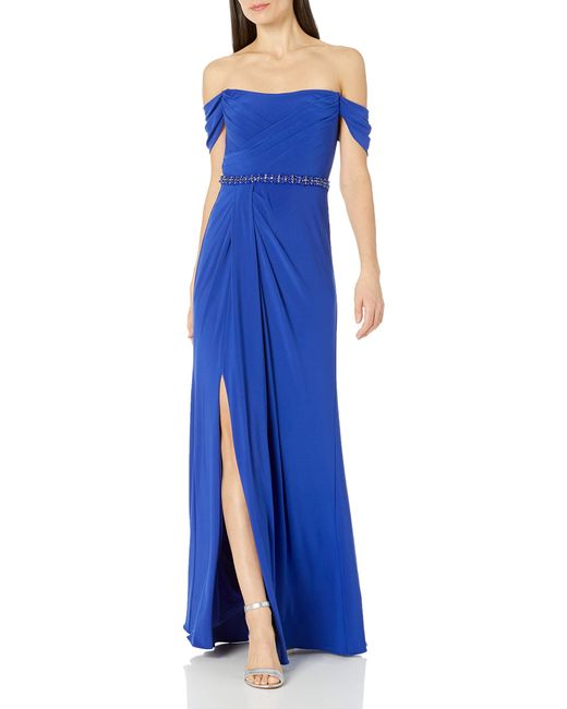 Adrianna Papell Pleated Jersey Column Gown in Blue - Lyst