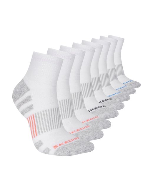 Skechers White 8-pack Work Collection High Quarter Crew Socks