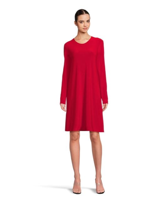 Norma Kamali Red Long Sleeve Crew Dress To Knee