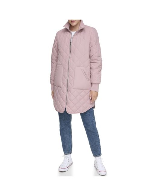 Andrew Marc Pink Quilted Longline Jacket With Side Zips