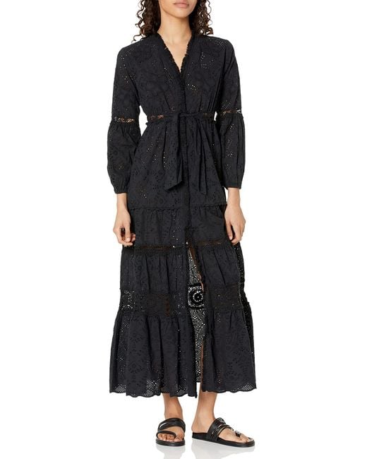 Shoshanna Black Santorini Cotton Eyelet Lace Midi Dress