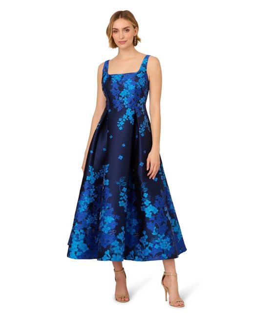 Adrianna Papell Blue Border Jacquard Dress