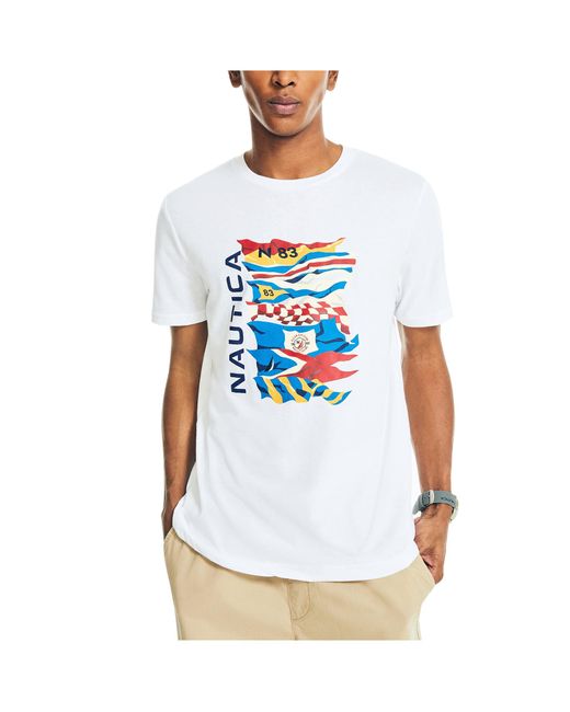 Nautica White Sustainably Crafted Flags Graphic T-shirt for men