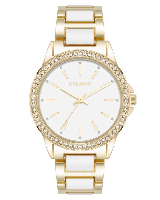 Steve Madden Metallic Genuine Crystal Accented Bracelet Watch