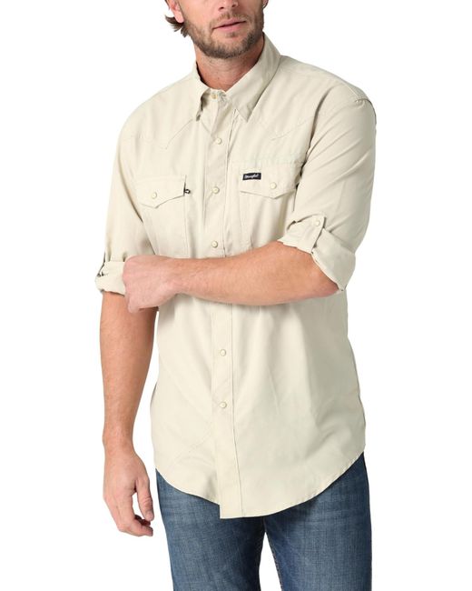 Wrangler White Size Performance Classic Fit Snap Shirt for men