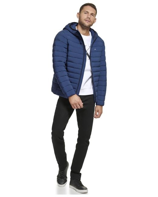 Calvin Klein Blue Ultra Light Water Resistant Hooded Puffer Jacket for men
